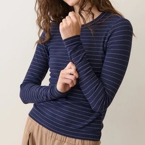Marine Layer Lexi Rib Sun-in Longsleeve Crew Tee in Navy/Gold
